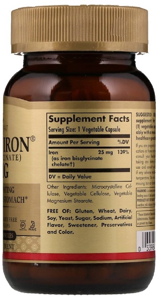 SOLGAR Gentel Iron 20mg (NON Constipating) *90 Capsules