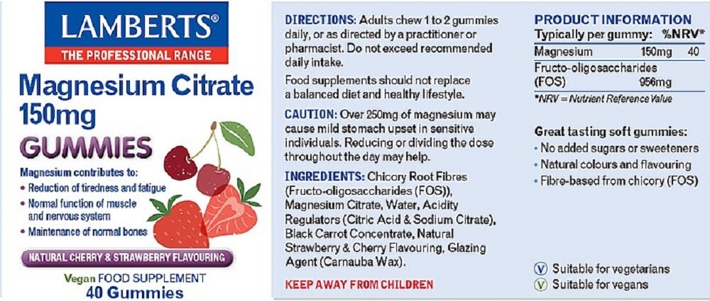 LAMBERTS Magnesium Citrate 150mg *40 GUMMIES