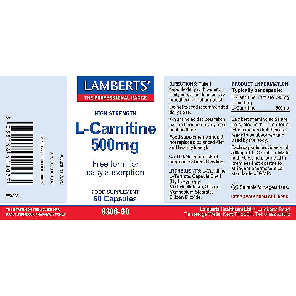 LAMBERTS L-Carnitine 500mg *60 Capsules