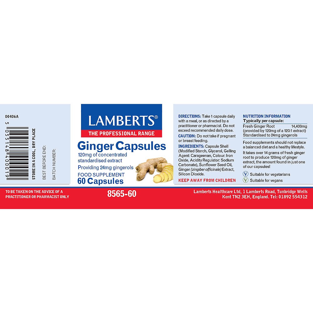 LAMBERTS Ginger Capsules 120mg *60 Capsules