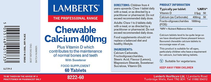 LAMBERTS Chewable CALCIUM 400mg *60 tab