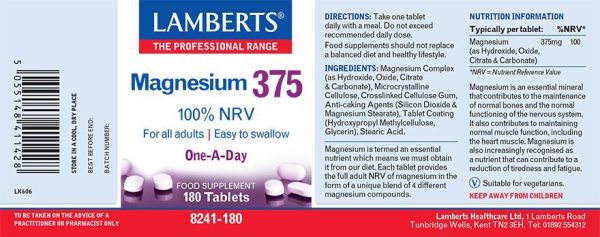 LAMBERTS Magnesium 375mg *60 Tablets