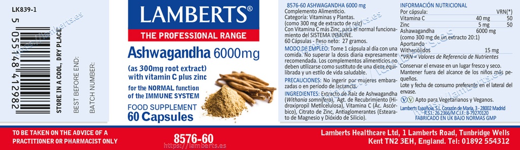 LAMBERTS Ashwagandha 6000mg *60 capsules