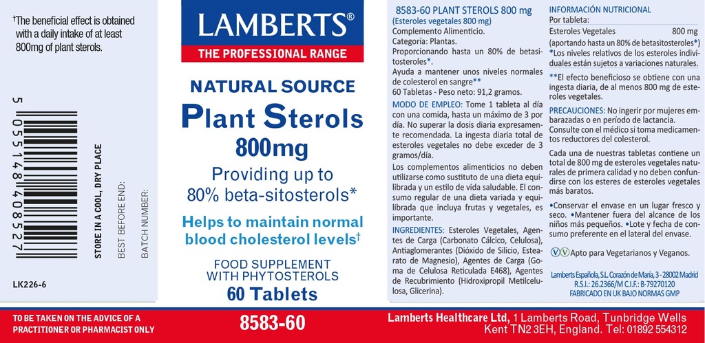 LAMBERTS Plant Sterols 800mg *60 tablets