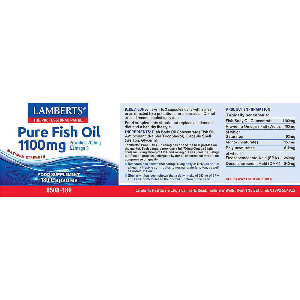 LAMBERTS Pure Fish Oil 1100mg *60 Capsules