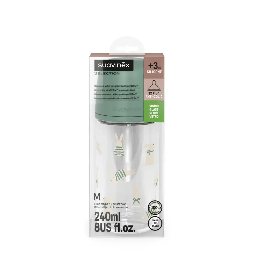 Suavinex Glass Bottle BUNNY Green SxPro *240ml