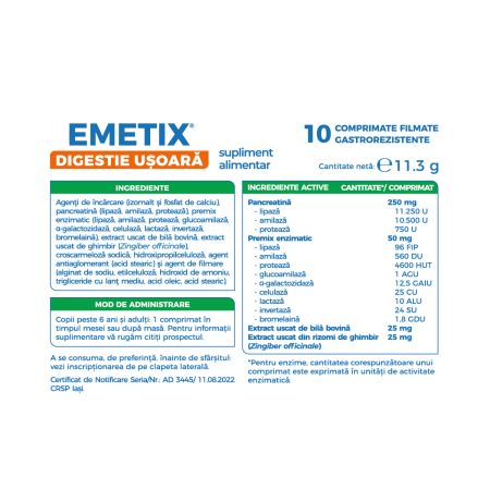 EMETIX Digestive Usoara (Enzyme/ Pancreatin/ Bovine) *20 Tablets