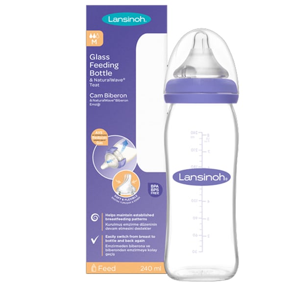 LANSINOH - GLASS Feeding Bottle - 240mL (Medium)