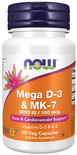 NOW Mega D3 & MK-7 (5000iu +180mcg) *60 Capsules