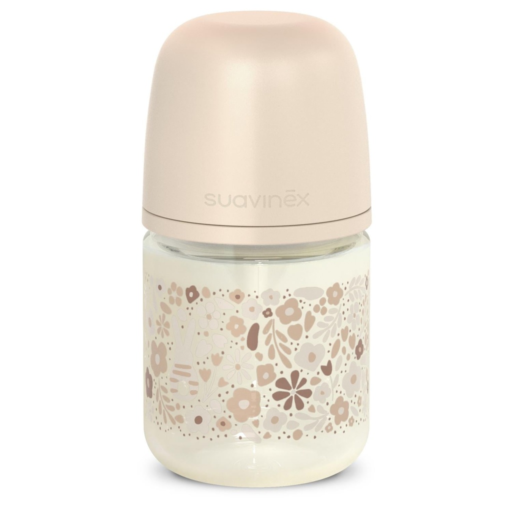 Suavinex Glass Bottle FLOWER Beige SxPro *120ml