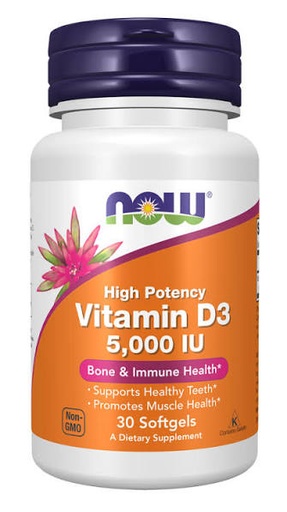 NOW VITAMIN D3 ( 5000iu ) *30 softgel