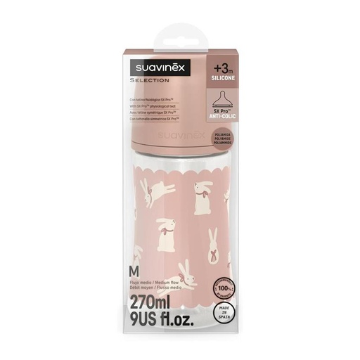 SUAVINEX Selection Shishe Plastike +3M *270ml (Roze Bunny)